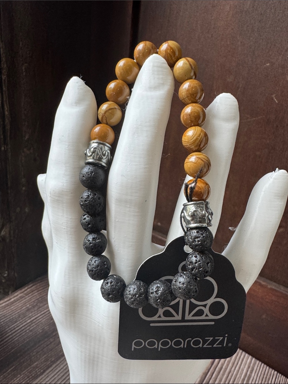 paparazzi Honey Brown Tiger Eye and Black Lava Bead Bracelet